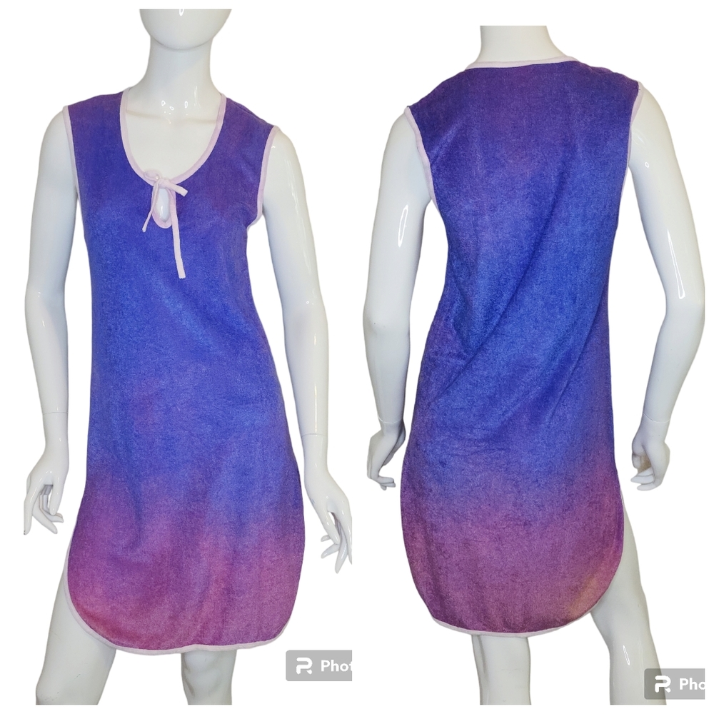 Vintage 70s Terry Cloth Ombre Swim Cover up Summer Spring Pool Sun Dyed Romper